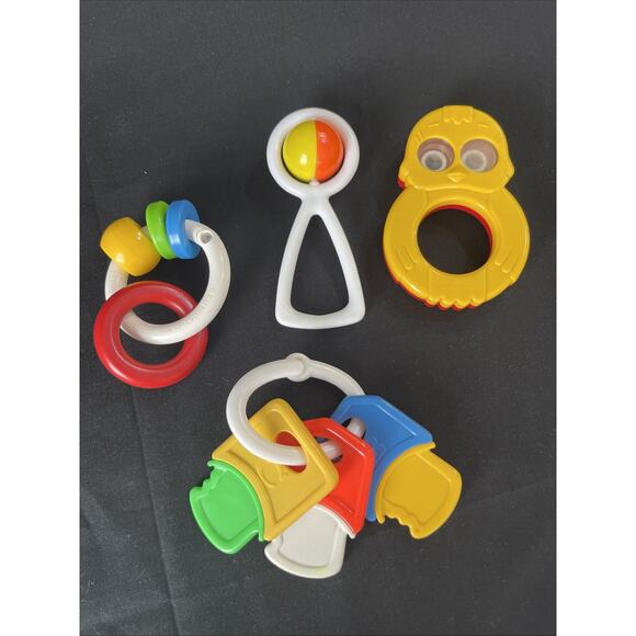 Vintage 1980’s Baby Rattle Toy Lot Of 4 Hong Kong Fisher Price - Picture 1 of 6